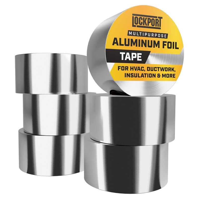 Lockport Aluminum Foil Tape 2" x450 ft - 6 Pack - Aluminum HVAC Tape - HVAC Duct Sealing, Dryer Vent, Heat Insulation & Ductwork Repairs - Heat Resistant, Waterproof, Professional Grade - Image 1